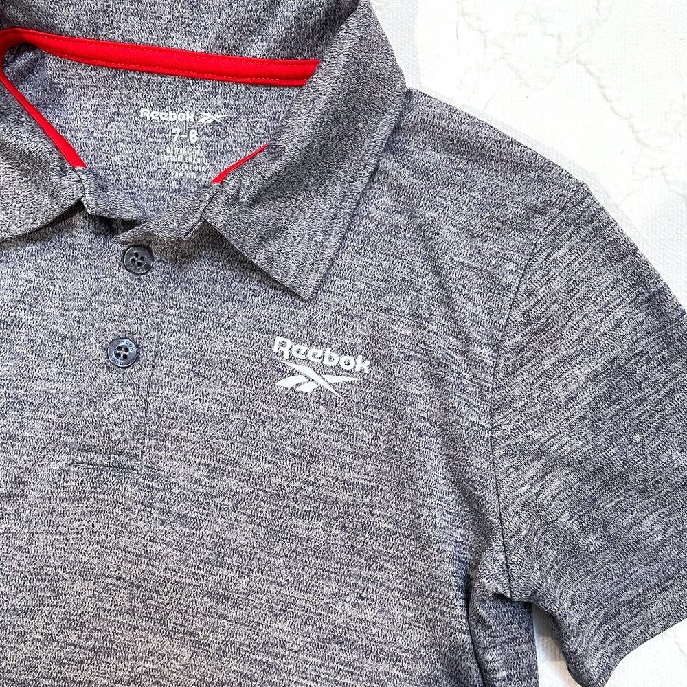 Reebok Boys Blue Gray Heather Performance Polo Size 7-8